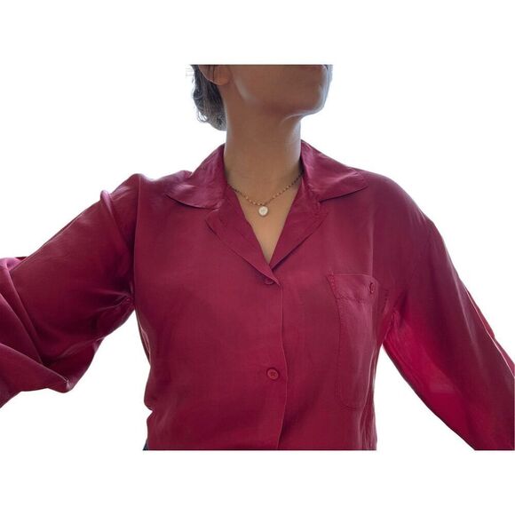 SCNY women’s vintage hot pink 100% silk long sleeve button up blouse M-L - Picture 1 of 5